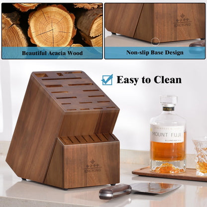 Knife Block without Knives, Large Knife Holder- 25 Slots Acacia Wood Universal Knife Block, Butcher Block Countertop for Knife Storage Organizer
