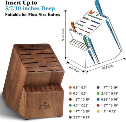 Knife Block without Knives, Large Knife Holder- 25 Slots Acacia Wood Universal Knife Block, Butcher Block Countertop for Knife Storage Organizer