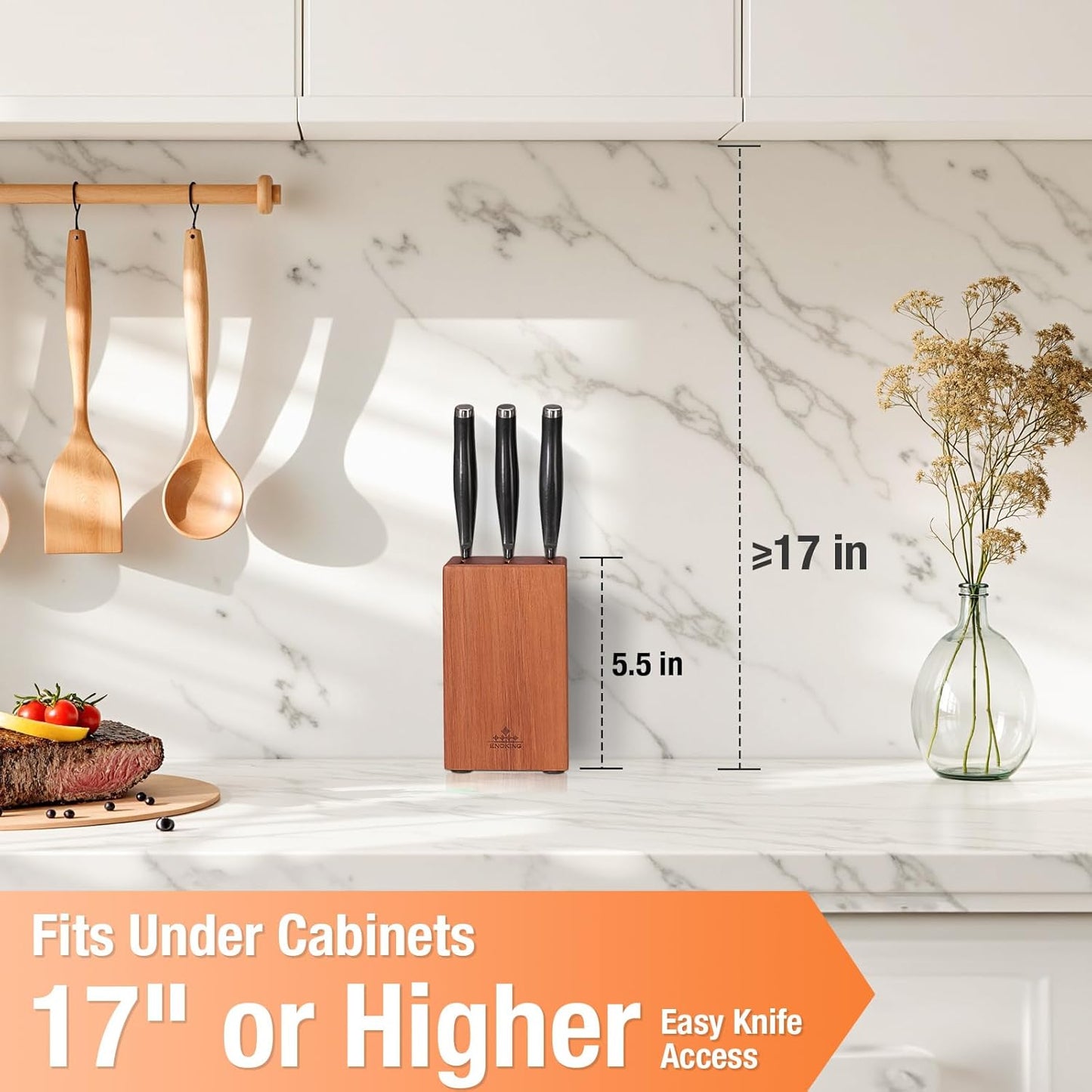 Knife Block without Knives, Large Knife Holder- 25 Slots Acacia Wood Universal Knife Block, Butcher Block Countertop for Knife Storage Organizer