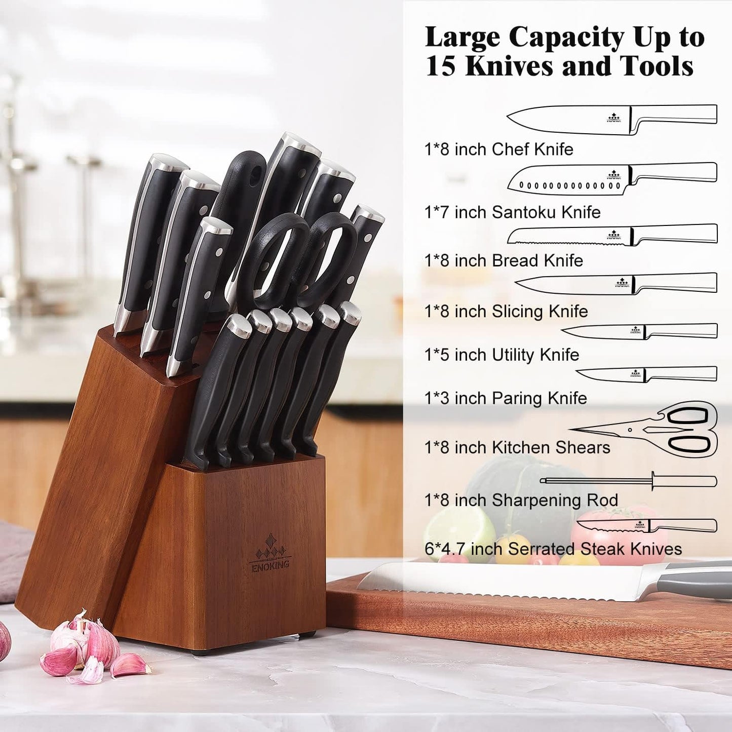 Knife Block without Knives, Large Knife Holder- 25 Slots Acacia Wood Universal Knife Block, Butcher Block Countertop for Knife Storage Organizer