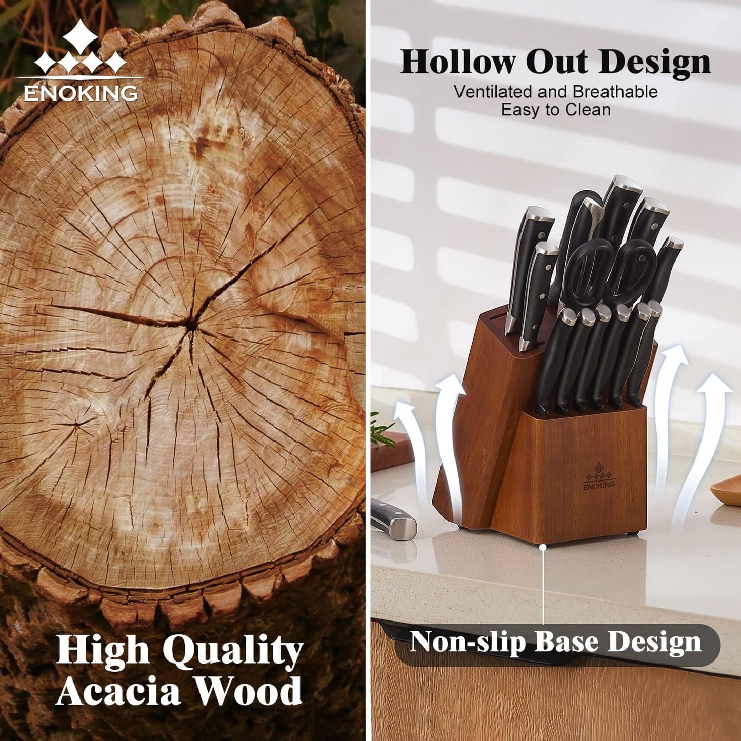 Knife Block without Knives, Large Knife Holder- 25 Slots Acacia Wood Universal Knife Block, Butcher Block Countertop for Knife Storage Organizer