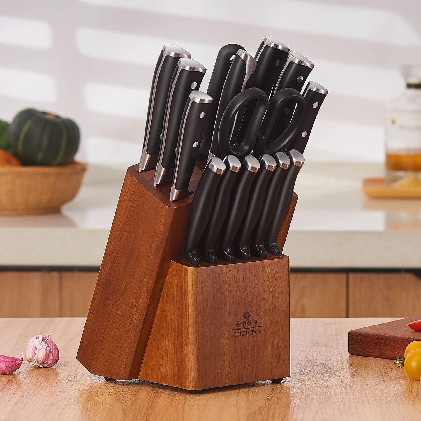 Knife Block without Knives, Large Knife Holder- 25 Slots Acacia Wood Universal Knife Block, Butcher Block Countertop for Knife Storage Organizer