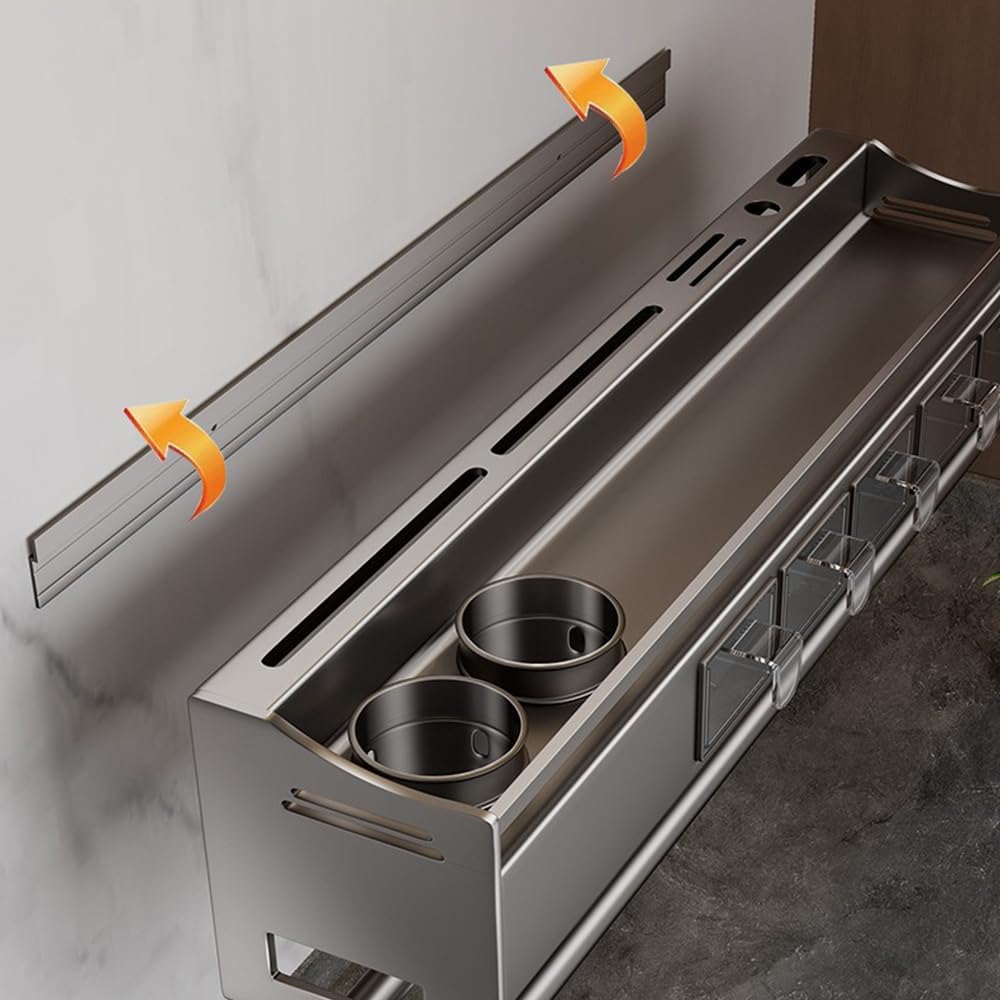 Multifunctional Kitchen Spice Rack Organizer Wall Mounted with Knife Holder Hooks and Pole Hanging Seasoning Organizer Shelf (3 Boxed and 2 Spoon Barrels)
