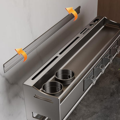 Multifunctional Kitchen Spice Rack Organizer Wall Mounted with Knife Holder Hooks and Pole Hanging Seasoning Organizer Shelf (3 Boxed and 2 Spoon Barrels)