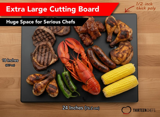 Extra Large 24 x 18 Black Cutting Board, 0.5 Inch Thick HDPP, NSF Certified for Food Service and Professional Kitchens