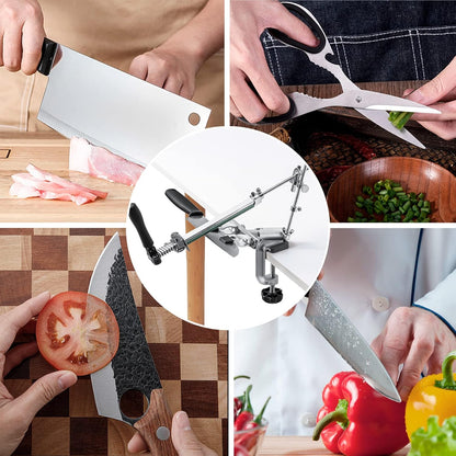 RUIXIN PRO RX-009 Professional Knife Sharpener with 9 Whetstones, 360° Rotation Flip Design Fixed-Angle Aluminum Alloy Kitchen Chef Knife Sharpening Kit Abrasive Holding System Tools