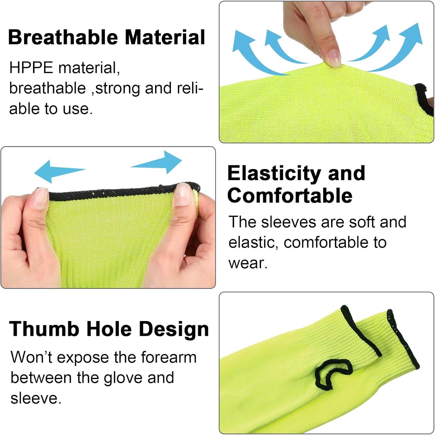 6 Pairs Level 5 Cut Resistant Sleeves with Thumb Hole 18 Inches Arm Protection Sleeve Farmer Gardening (Black,Blue,Green)