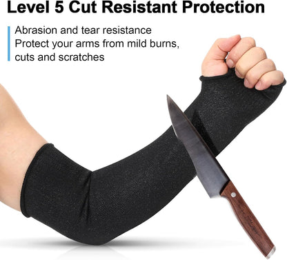 6 Pairs Level 5 Cut Resistant Sleeves with Thumb Hole 18 Inches Arm Protection Sleeve Farmer Gardening (Black,Blue,Green)