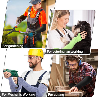 6 Pairs Level 5 Cut Resistant Sleeves with Thumb Hole 18 Inches Arm Protection Sleeve Farmer Gardening (Black,Blue,Green)