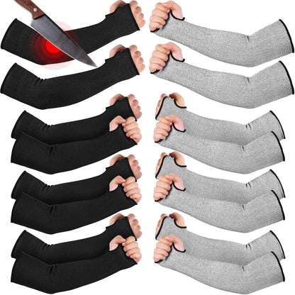 6 Pairs Level 5 Cut Resistant Sleeves with Thumb Hole 18 Inches Arm Protection Sleeve Farmer Gardening (Black,Blue,Green)