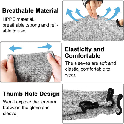 6 Pairs Level 5 Cut Resistant Sleeves with Thumb Hole 18 Inches Arm Protection Sleeve Farmer Gardening (Black,Blue,Green)