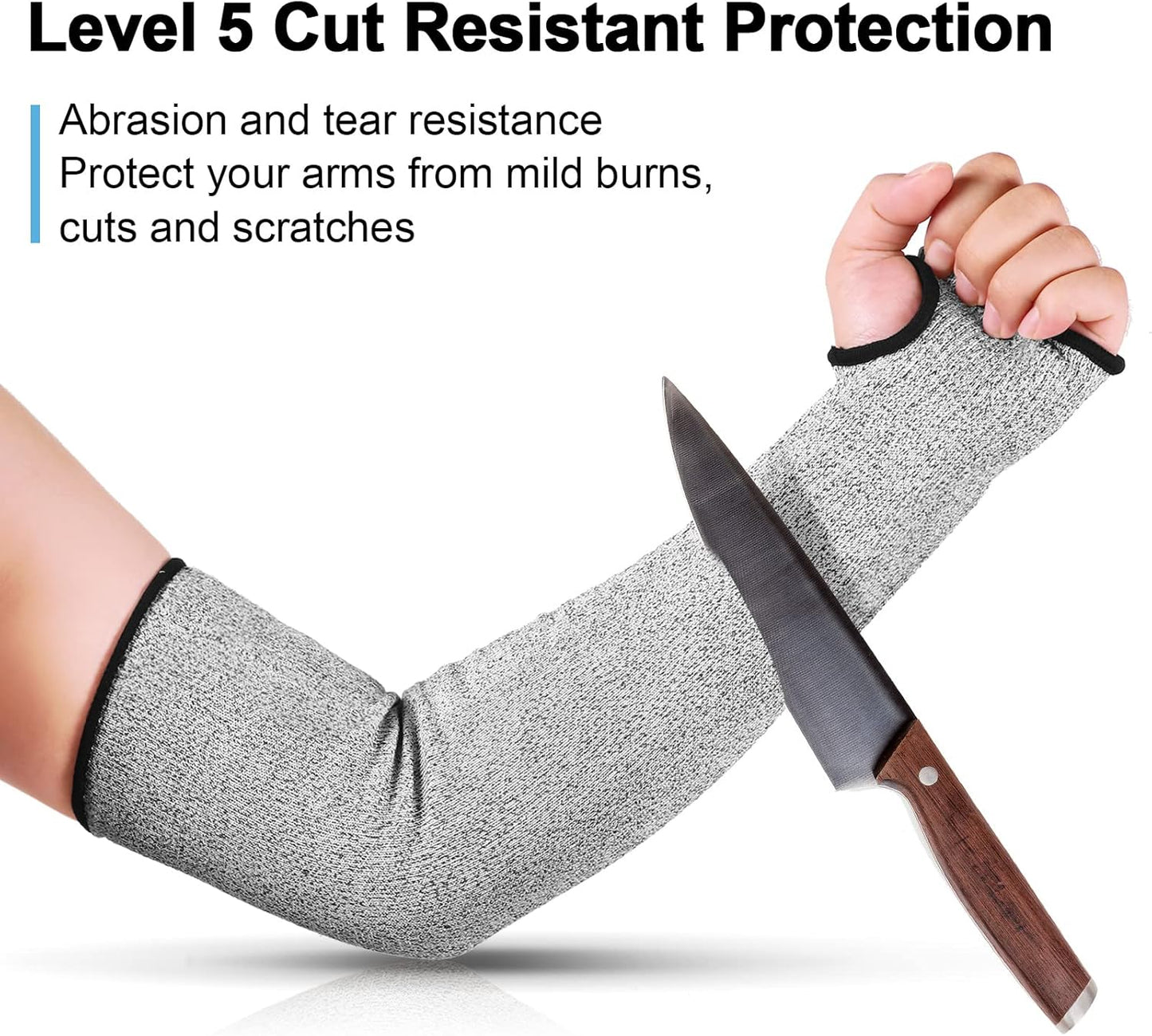 6 Pairs Level 5 Cut Resistant Sleeves with Thumb Hole 18 Inches Arm Protection Sleeve Farmer Gardening (Black,Blue,Green)