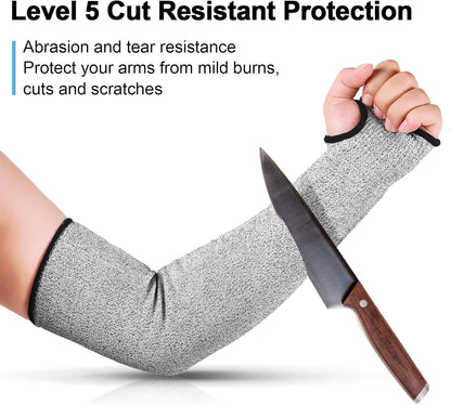 6 Pairs Level 5 Cut Resistant Sleeves with Thumb Hole 18 Inches Arm Protection Sleeve Farmer Gardening (Black,Blue,Green)