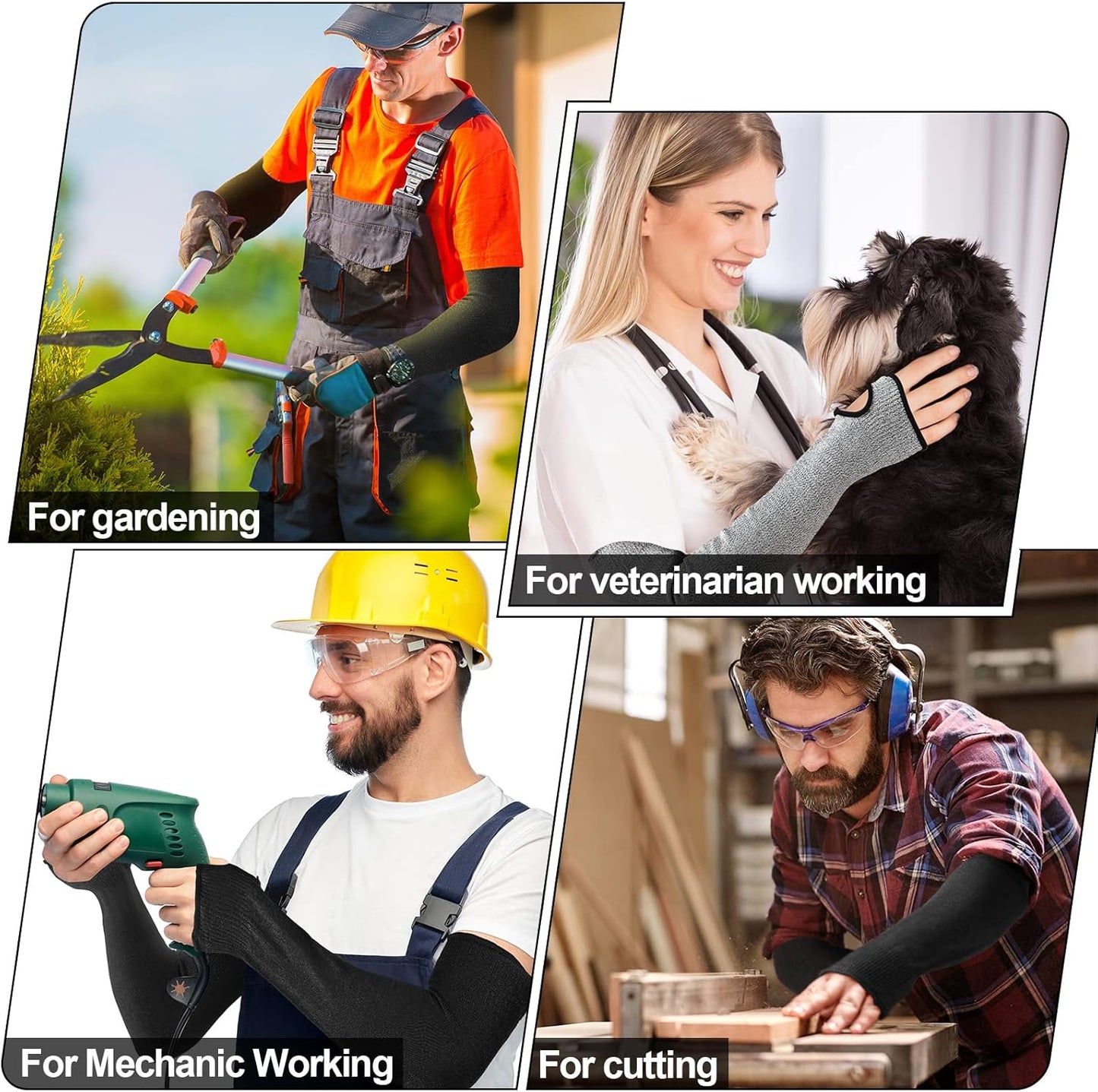 6 Pairs Level 5 Cut Resistant Sleeves with Thumb Hole 18 Inches Arm Protection Sleeve Farmer Gardening (Black,Blue,Green)