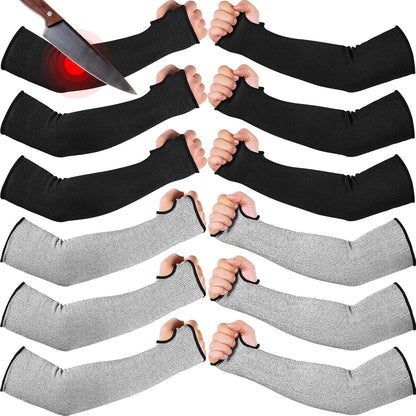 6 Pairs Level 5 Cut Resistant Sleeves with Thumb Hole 18 Inches Arm Protection Sleeve Farmer Gardening (Black,Blue,Green)