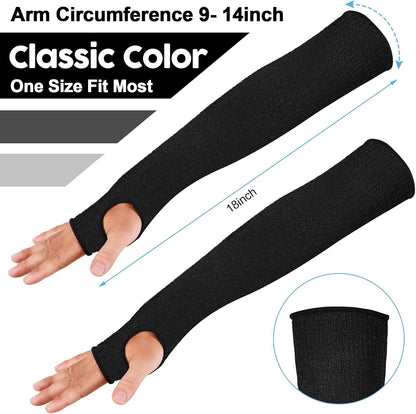 6 Pairs Level 5 Cut Resistant Sleeves with Thumb Hole 18 Inches Arm Protection Sleeve Farmer Gardening (Black,Blue,Green)
