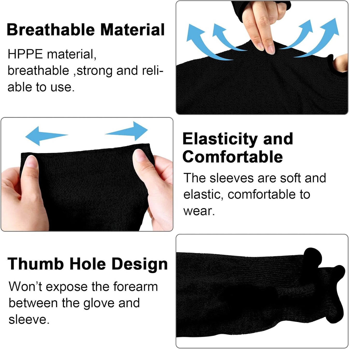6 Pairs Level 5 Cut Resistant Sleeves with Thumb Hole 18 Inches Arm Protection Sleeve Farmer Gardening (Black,Blue,Green)