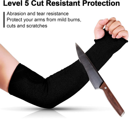 6 Pairs Level 5 Cut Resistant Sleeves with Thumb Hole 18 Inches Arm Protection Sleeve Farmer Gardening (Black,Blue,Green)