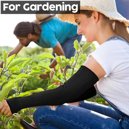 6 Pairs Level 5 Cut Resistant Sleeves with Thumb Hole 18 Inches Arm Protection Sleeve Farmer Gardening (Black,Blue,Green)