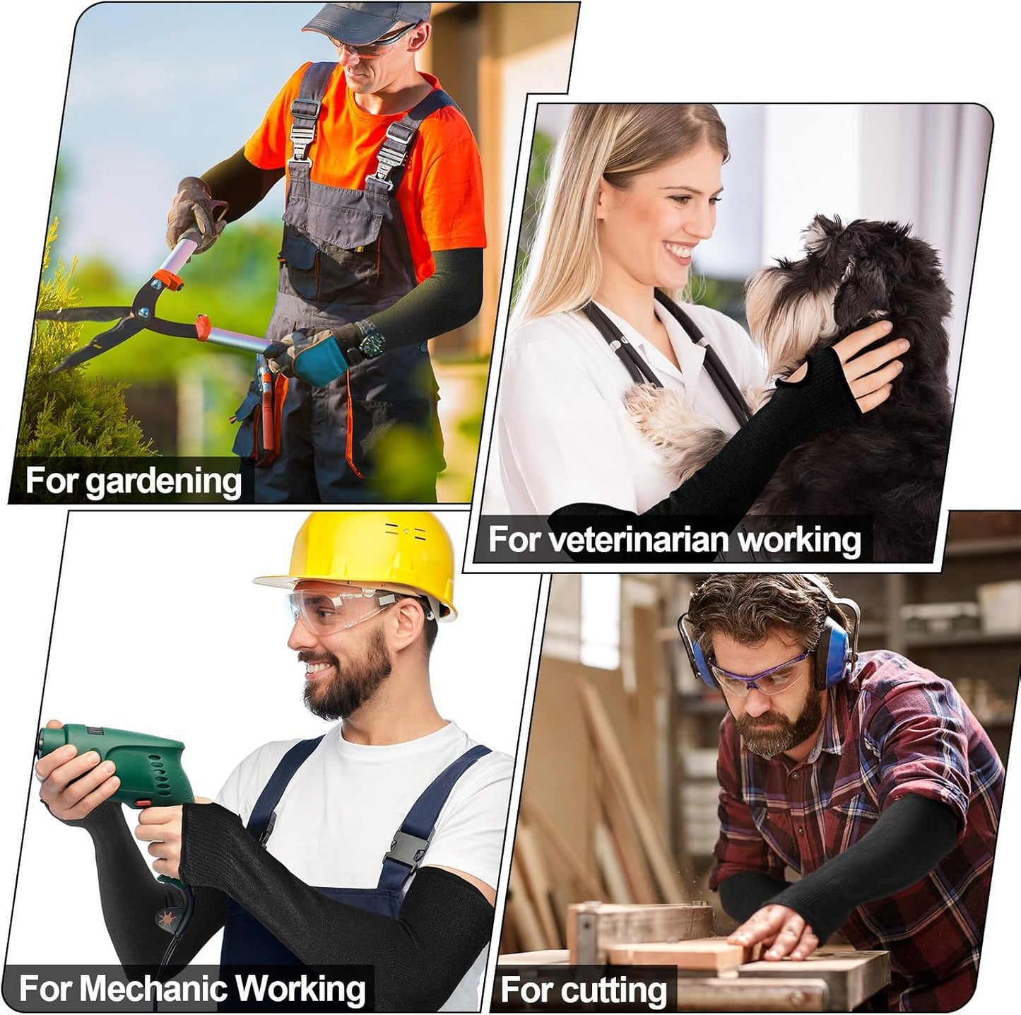6 Pairs Level 5 Cut Resistant Sleeves with Thumb Hole 18 Inches Arm Protection Sleeve Farmer Gardening (Black,Blue,Green)