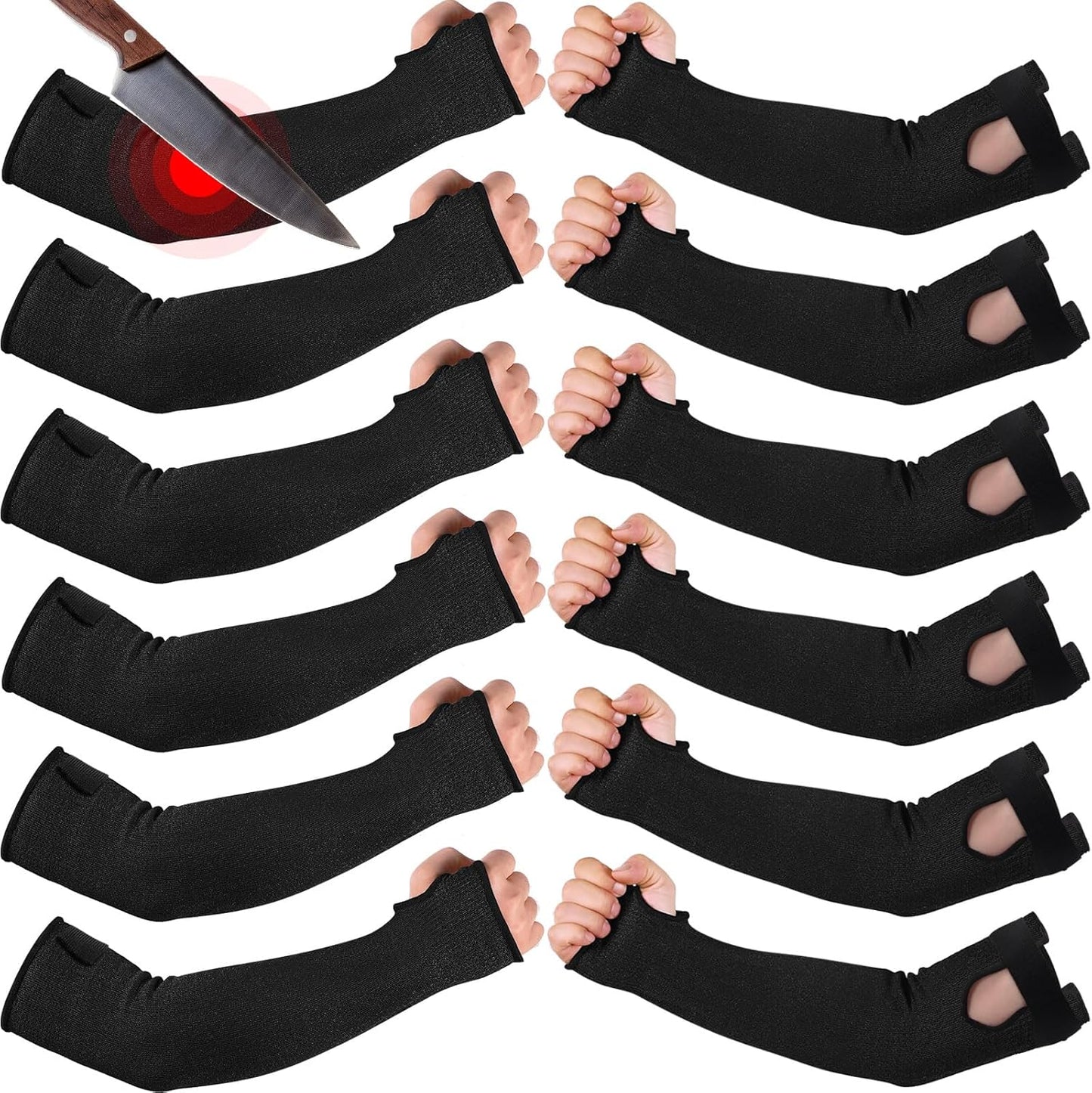 6 Pairs Level 5 Cut Resistant Sleeves with Thumb Hole 18 Inches Arm Protection Sleeve Farmer Gardening (Black,Blue,Green)