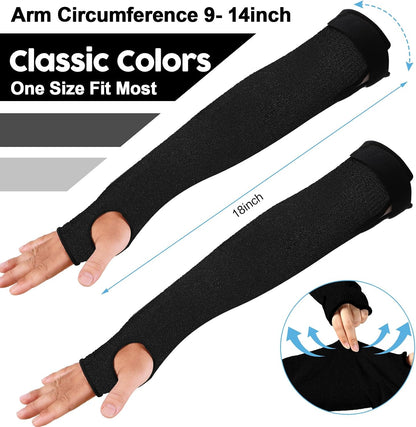 6 Pairs Level 5 Cut Resistant Sleeves with Thumb Hole 18 Inches Arm Protection Sleeve Farmer Gardening (Black,Blue,Green)