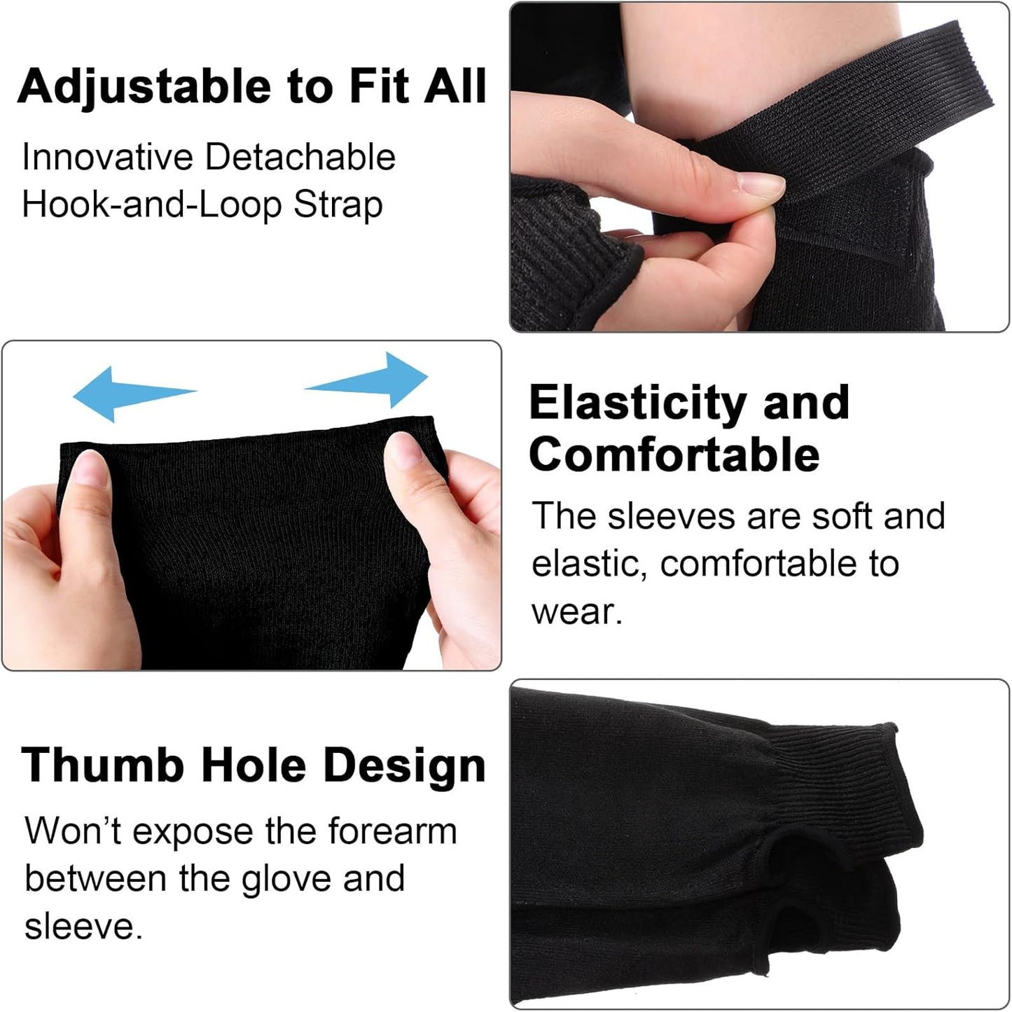 6 Pairs Level 5 Cut Resistant Sleeves with Thumb Hole 18 Inches Arm Protection Sleeve Farmer Gardening (Black,Blue,Green)