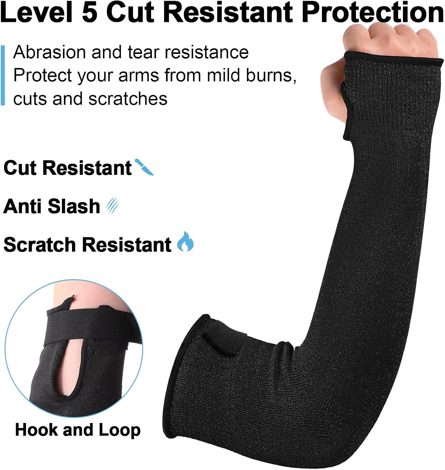 6 Pairs Level 5 Cut Resistant Sleeves with Thumb Hole 18 Inches Arm Protection Sleeve Farmer Gardening (Black,Blue,Green)
