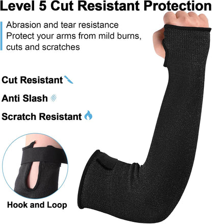 6 Pairs Level 5 Cut Resistant Sleeves with Thumb Hole 18 Inches Arm Protection Sleeve Farmer Gardening (Black,Blue,Green)
