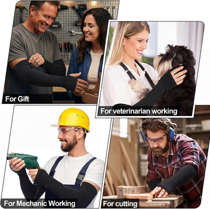 6 Pairs Level 5 Cut Resistant Sleeves with Thumb Hole 18 Inches Arm Protection Sleeve Farmer Gardening (Black,Blue,Green)