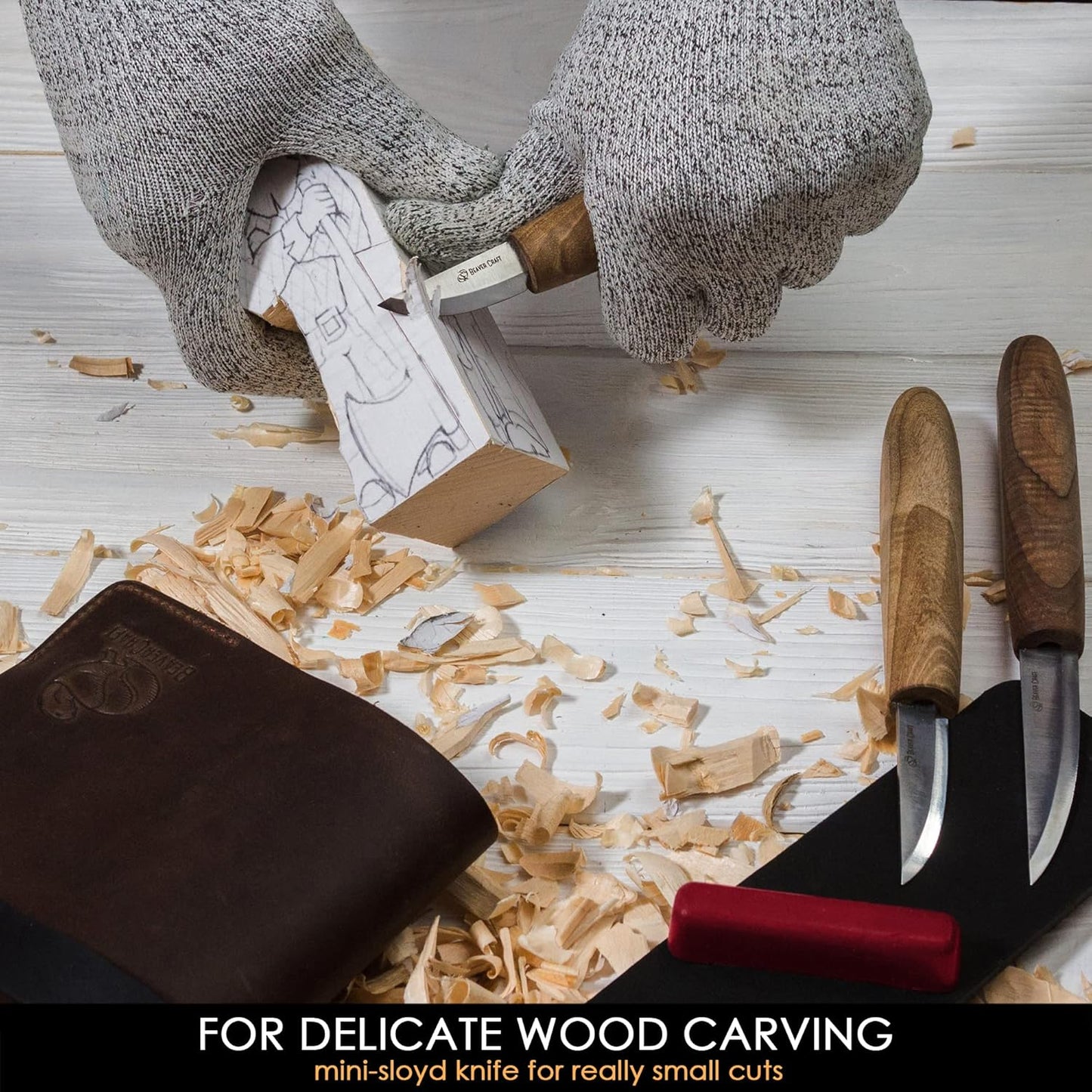 Deluxe Wood Carving Kit with 3pcs High‑Carbon Steel Sloyd Knives S19x – Whittling Knife Set with Walnut Handles, Leather Tool Roll & Leather Strop, Polishing Compound – Wood Carving Tools