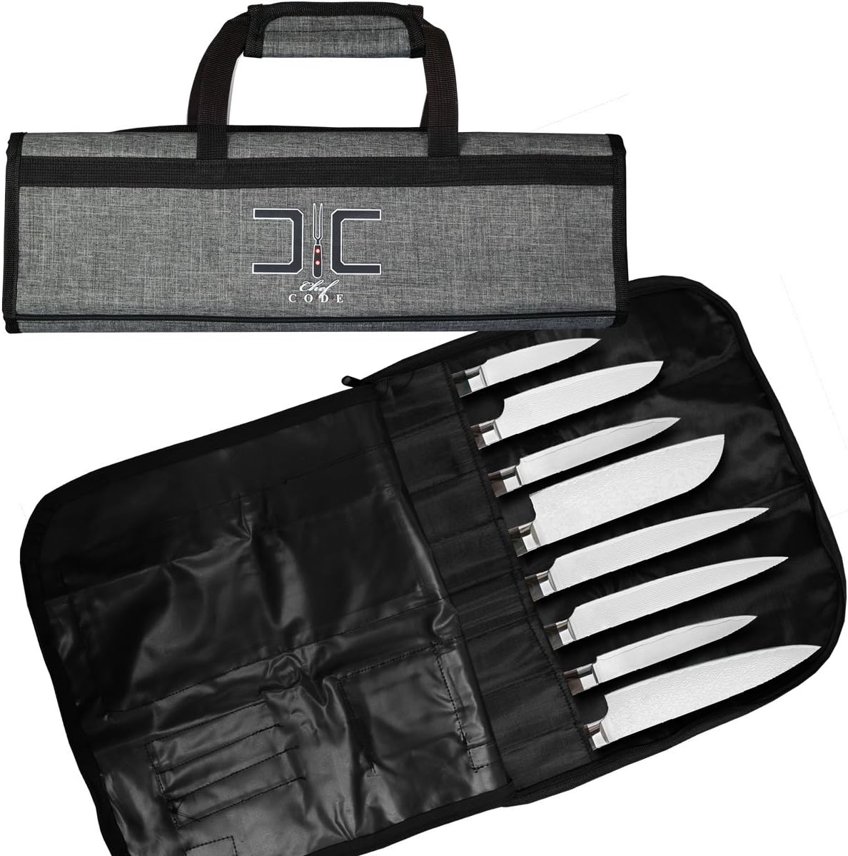 Chef Knife Bag, 8 Knife Roll Bag with Accessory Mesh Pockets