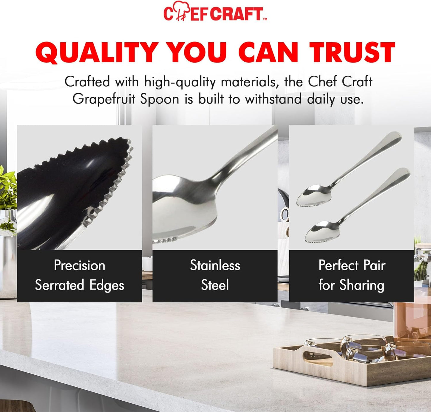 Select Serrated Grapefruit Spoon, 6.5 Inches 2 Piece Set of Grapefruit Spoons with Serrated Edge, Stainless Steel, Dishwasher-Safe