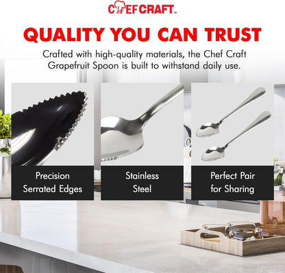 Select Serrated Grapefruit Spoon, 6.5 Inches 2 Piece Set of Grapefruit Spoons with Serrated Edge, Stainless Steel, Dishwasher-Safe