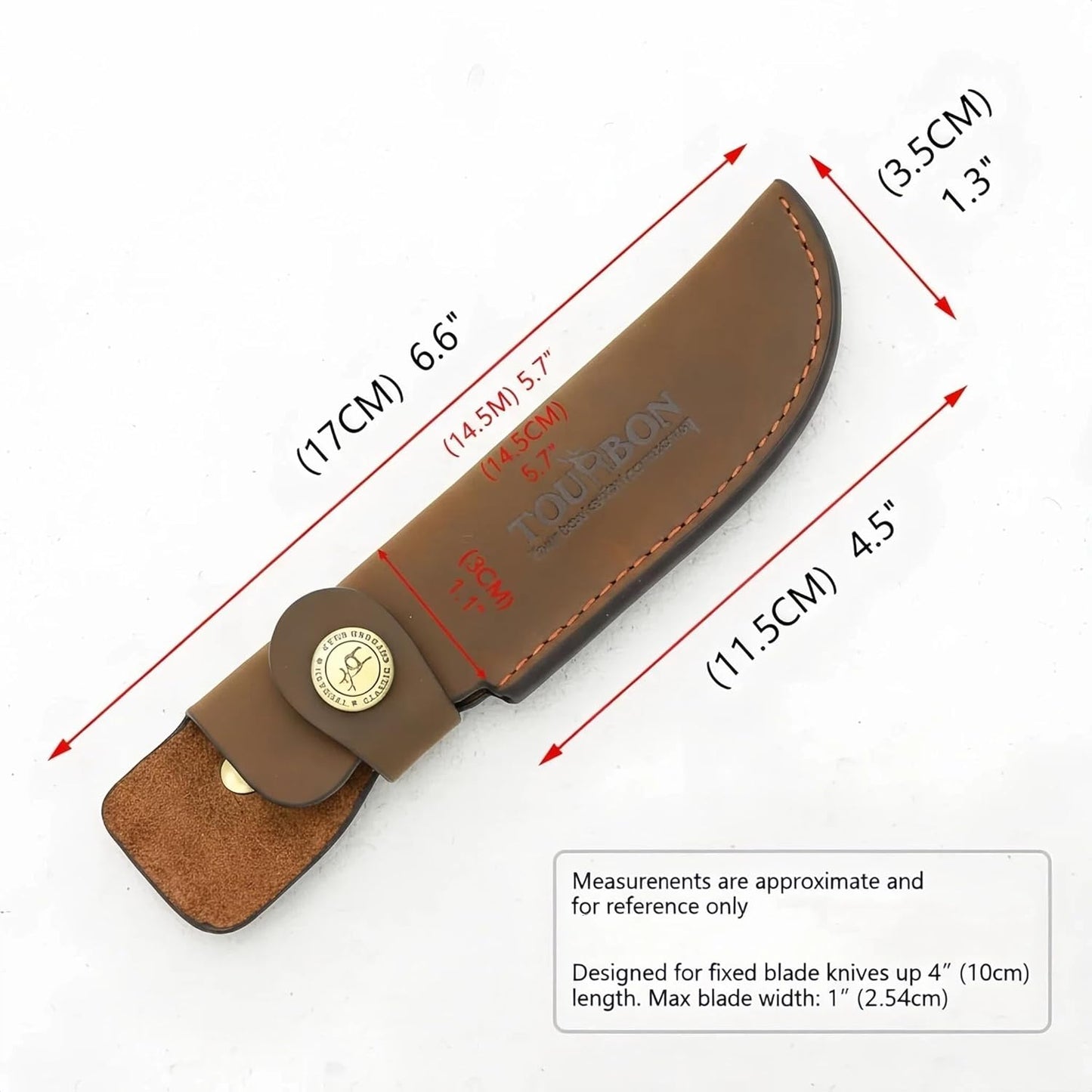Leather Fixed Blade Knife Sheath Fits Blades Up to 4-inch | Belt Carrier Knife Holster Cover with Snap Closure for Hunting, Camping, Fishing, Hiking