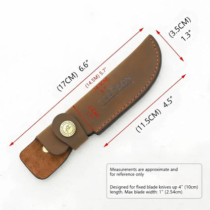 Leather Fixed Blade Knife Sheath Fits Blades Up to 4-inch | Belt Carrier Knife Holster Cover with Snap Closure for Hunting, Camping, Fishing, Hiking
