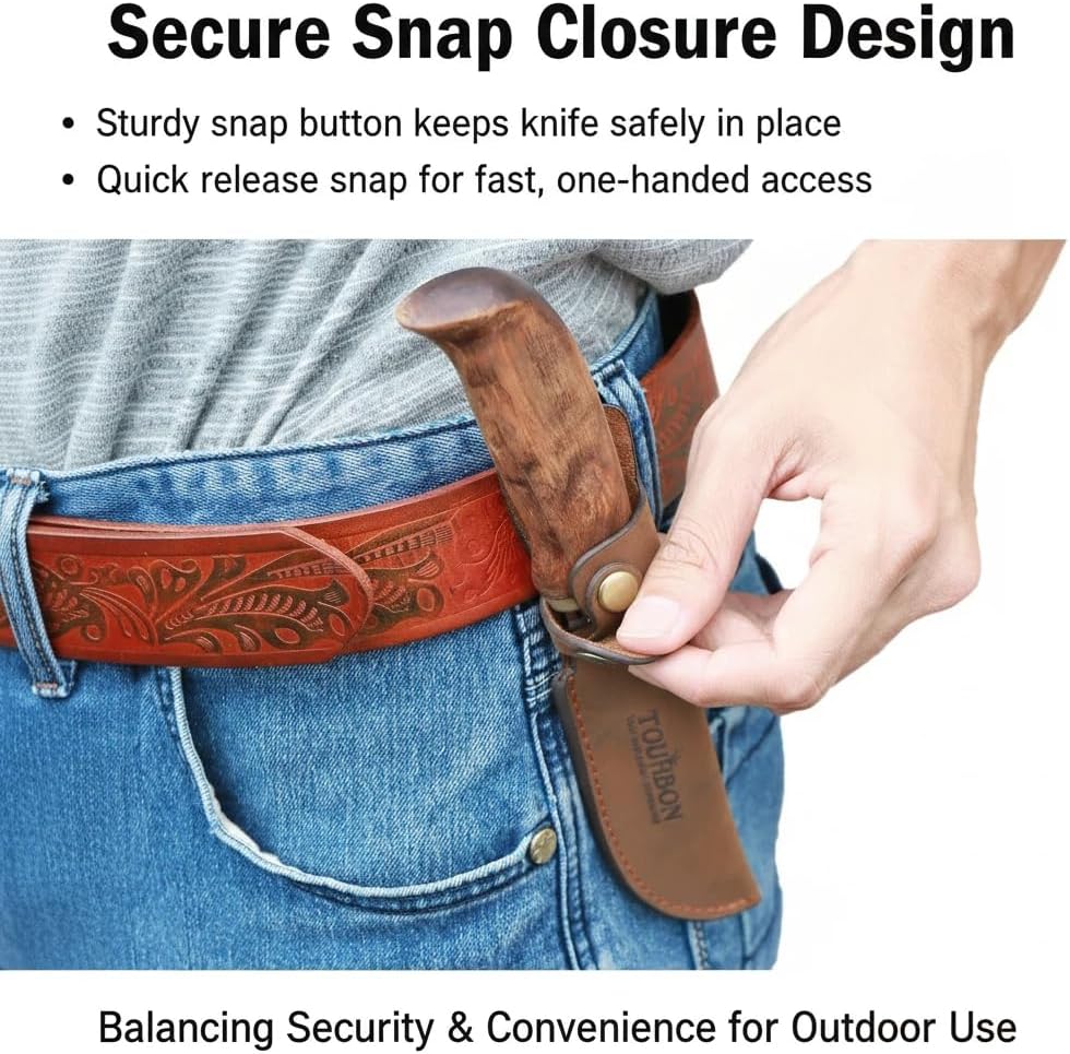 Leather Fixed Blade Knife Sheath Fits Blades Up to 4-inch | Belt Carrier Knife Holster Cover with Snap Closure for Hunting, Camping, Fishing, Hiking