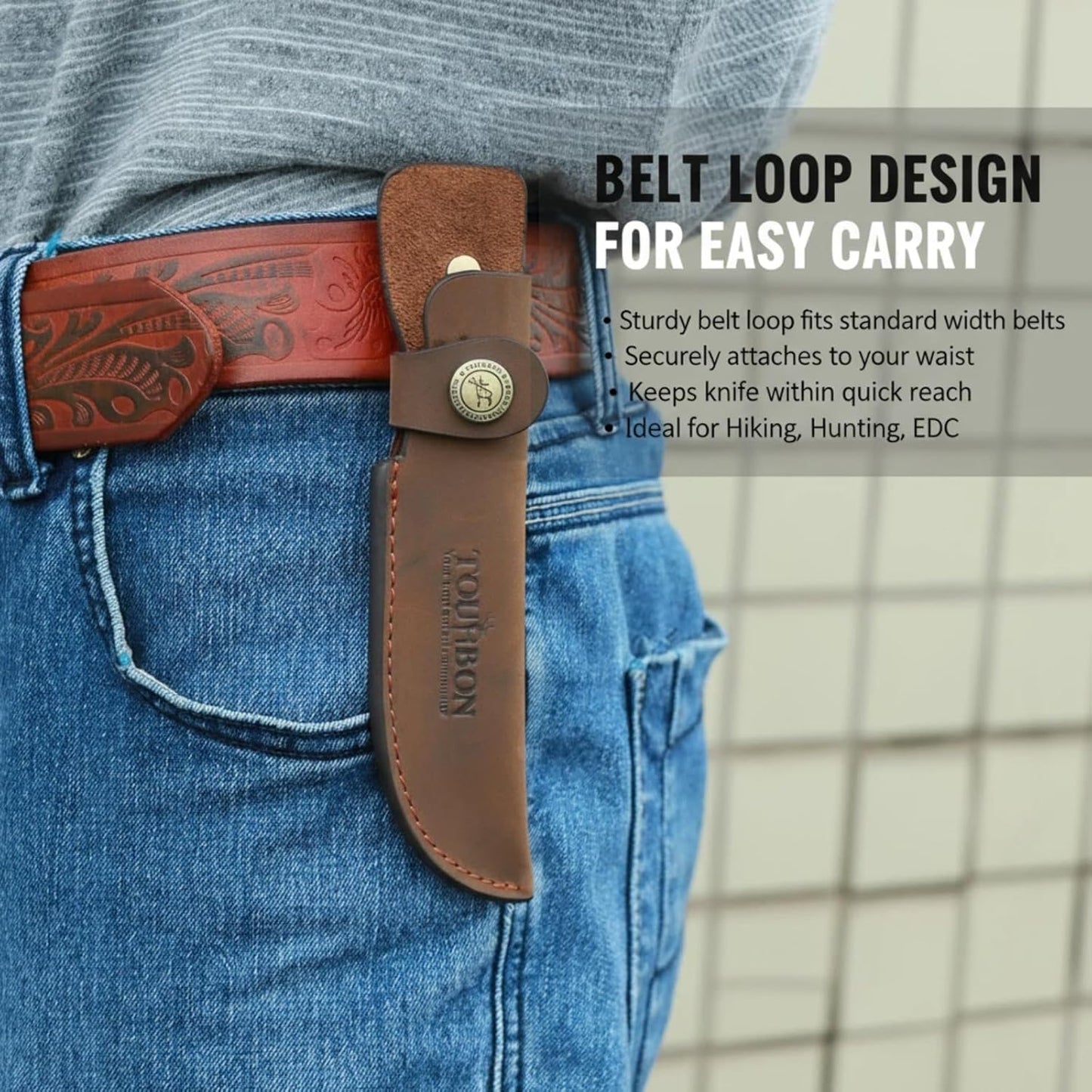 Leather Fixed Blade Knife Sheath Fits Blades Up to 4-inch | Belt Carrier Knife Holster Cover with Snap Closure for Hunting, Camping, Fishing, Hiking