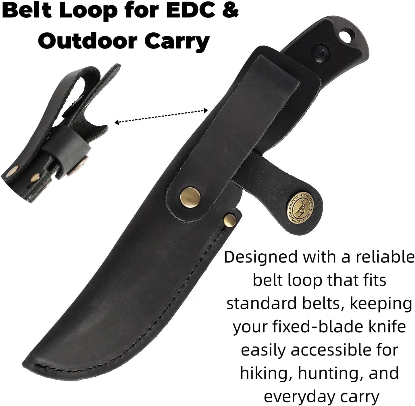 Leather Fixed Blade Knife Sheath Fits Blades Up to 4-inch | Belt Carrier Knife Holster Cover with Snap Closure for Hunting, Camping, Fishing, Hiking