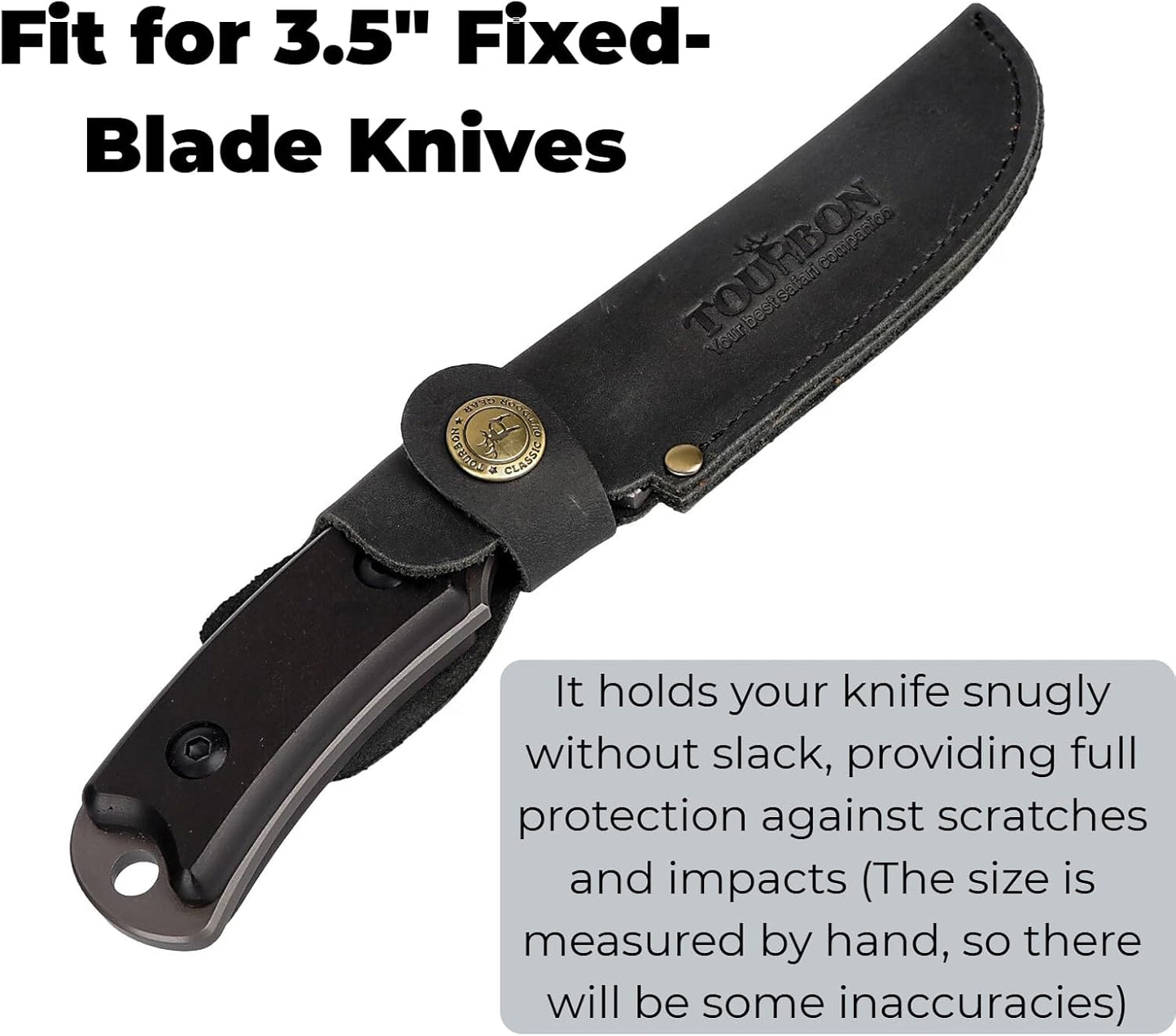 Leather Fixed Blade Knife Sheath Fits Blades Up to 4-inch | Belt Carrier Knife Holster Cover with Snap Closure for Hunting, Camping, Fishing, Hiking