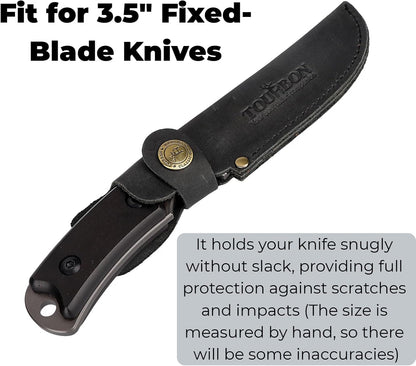 Leather Fixed Blade Knife Sheath Fits Blades Up to 4-inch | Belt Carrier Knife Holster Cover with Snap Closure for Hunting, Camping, Fishing, Hiking