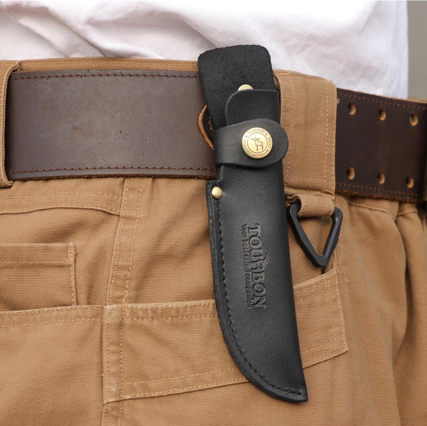 Leather Fixed Blade Knife Sheath Fits Blades Up to 4-inch | Belt Carrier Knife Holster Cover with Snap Closure for Hunting, Camping, Fishing, Hiking
