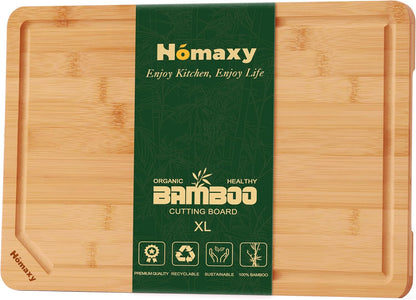 Extra Large Organic Bamboo Cutting Boards for Kitchen, 17.5"x12" | Wood XL Cutting Board with Juice Groove and Handles, Charcuterie Butcher Block Serving & Chopping Board, Pre Oiled