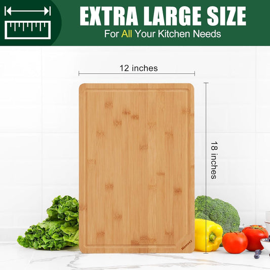Extra Large Organic Bamboo Cutting Boards for Kitchen, 17.5"x12" | Wood XL Cutting Board with Juice Groove and Handles, Charcuterie Butcher Block Serving & Chopping Board, Pre Oiled