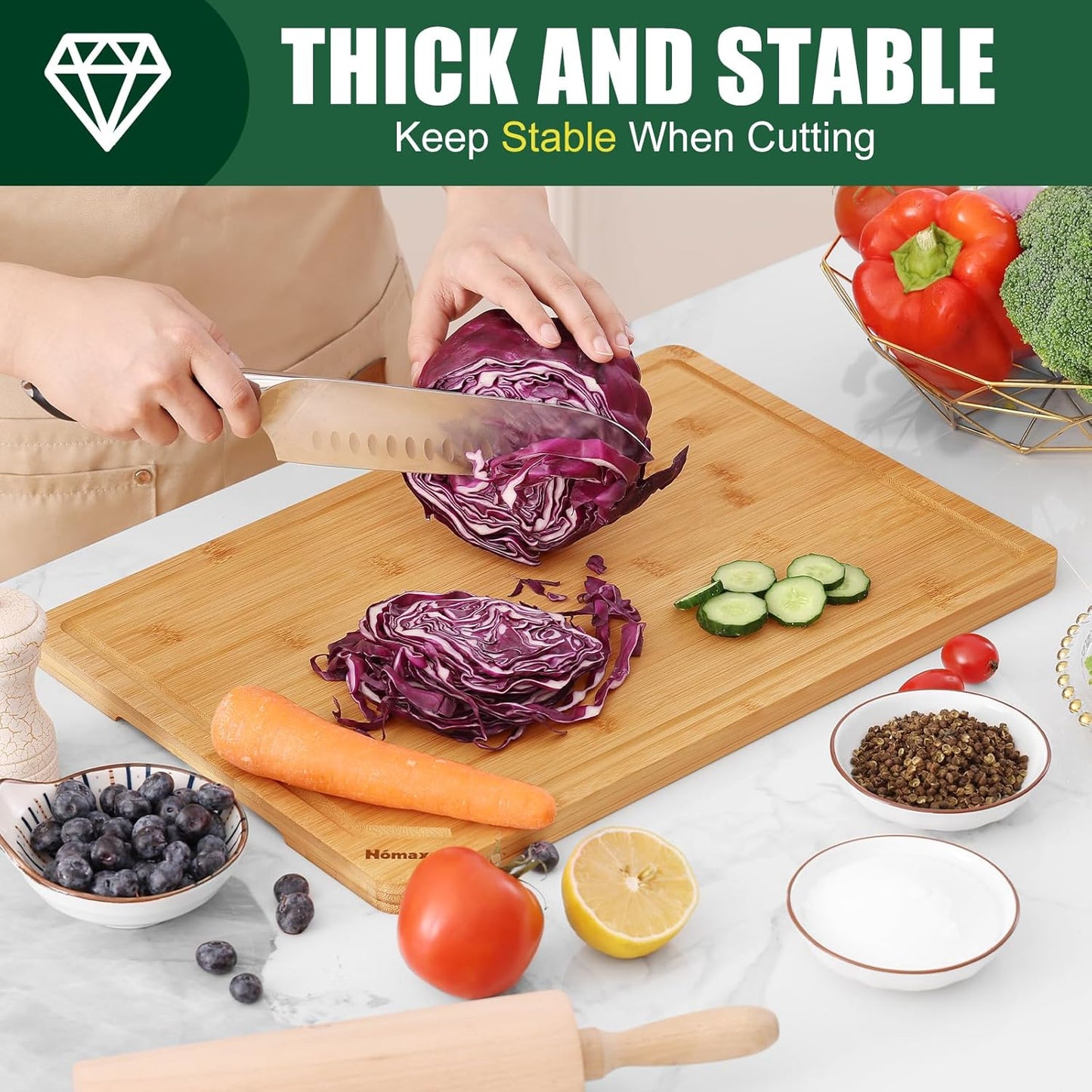 Extra Large Organic Bamboo Cutting Boards for Kitchen, 17.5"x12" | Wood XL Cutting Board with Juice Groove and Handles, Charcuterie Butcher Block Serving & Chopping Board, Pre Oiled