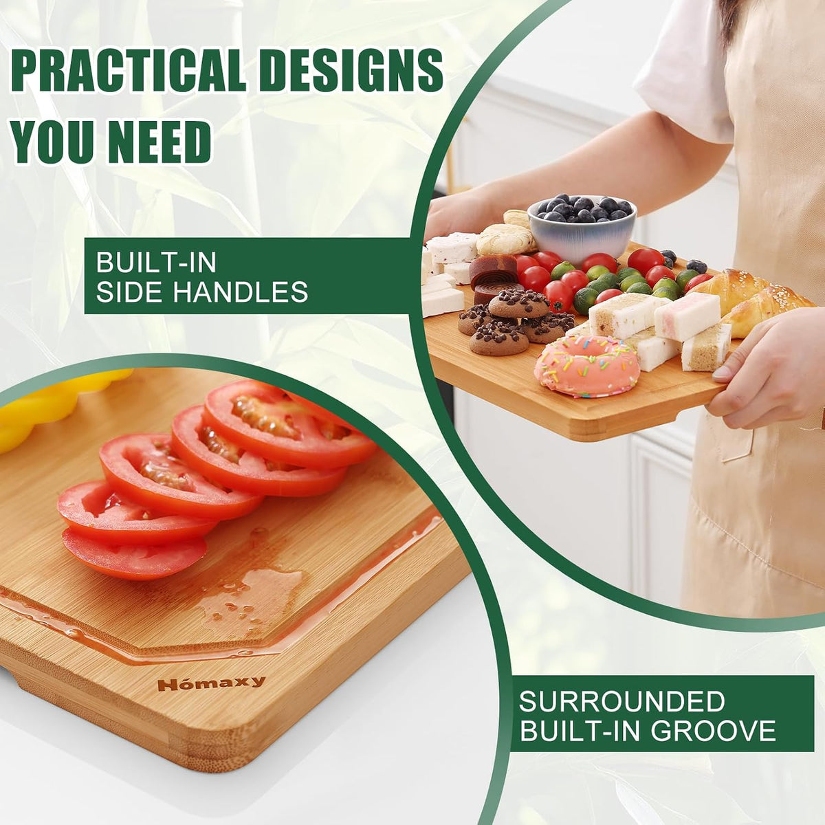 Extra Large Organic Bamboo Cutting Boards for Kitchen, 17.5"x12" | Wood XL Cutting Board with Juice Groove and Handles, Charcuterie Butcher Block Serving & Chopping Board, Pre Oiled