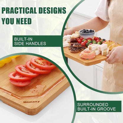 Extra Large Organic Bamboo Cutting Boards for Kitchen, 17.5"x12" | Wood XL Cutting Board with Juice Groove and Handles, Charcuterie Butcher Block Serving & Chopping Board, Pre Oiled