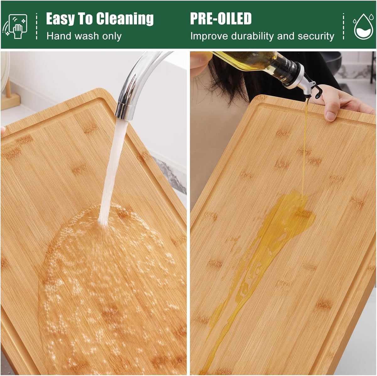 Extra Large Organic Bamboo Cutting Boards for Kitchen, 17.5"x12" | Wood XL Cutting Board with Juice Groove and Handles, Charcuterie Butcher Block Serving & Chopping Board, Pre Oiled