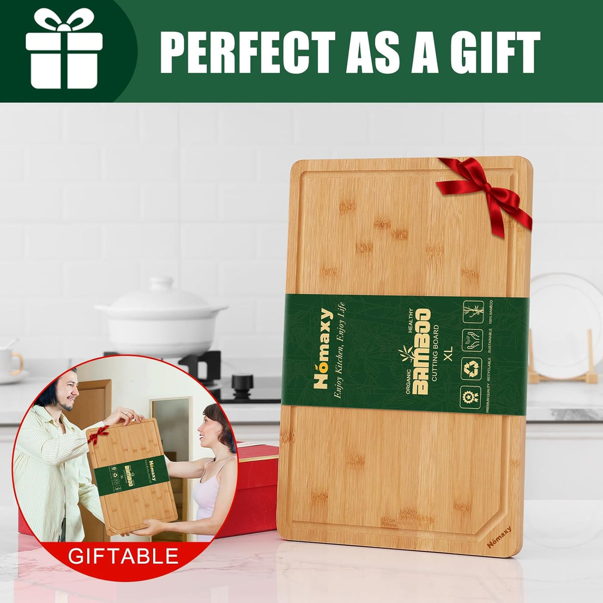 Extra Large Organic Bamboo Cutting Boards for Kitchen, 17.5"x12" | Wood XL Cutting Board with Juice Groove and Handles, Charcuterie Butcher Block Serving & Chopping Board, Pre Oiled