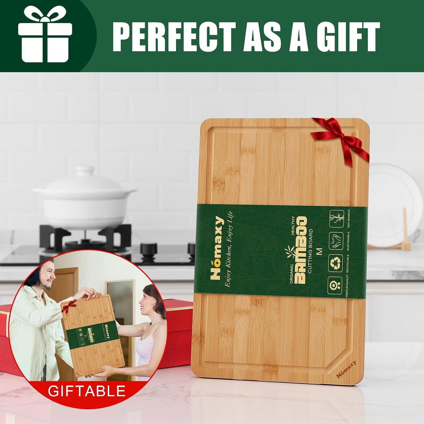 Extra Large Organic Bamboo Cutting Boards for Kitchen, 17.5"x12" | Wood XL Cutting Board with Juice Groove and Handles, Charcuterie Butcher Block Serving & Chopping Board, Pre Oiled